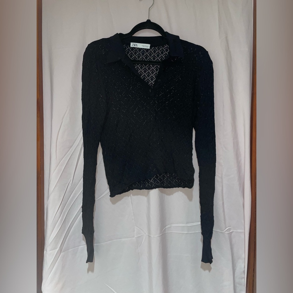 Zara Black Textured Knit Sweater